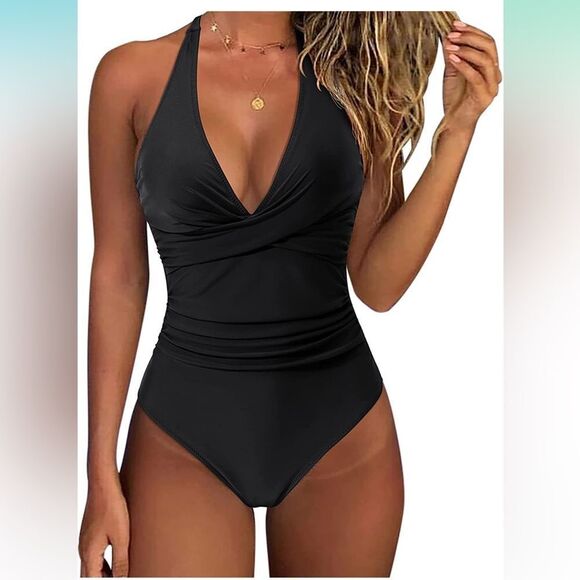 NEW Women Tummy Control 1 Pc Swimsuits Halter Push Up Bathing Suit S - Picture 1 of 7